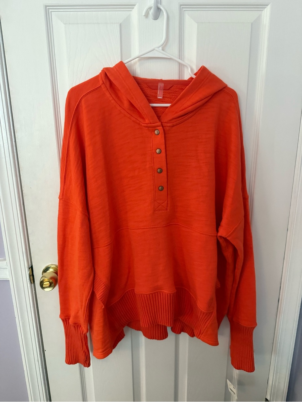 Free People Fp Movement Vibrant Orange Hooded Henley Sweater